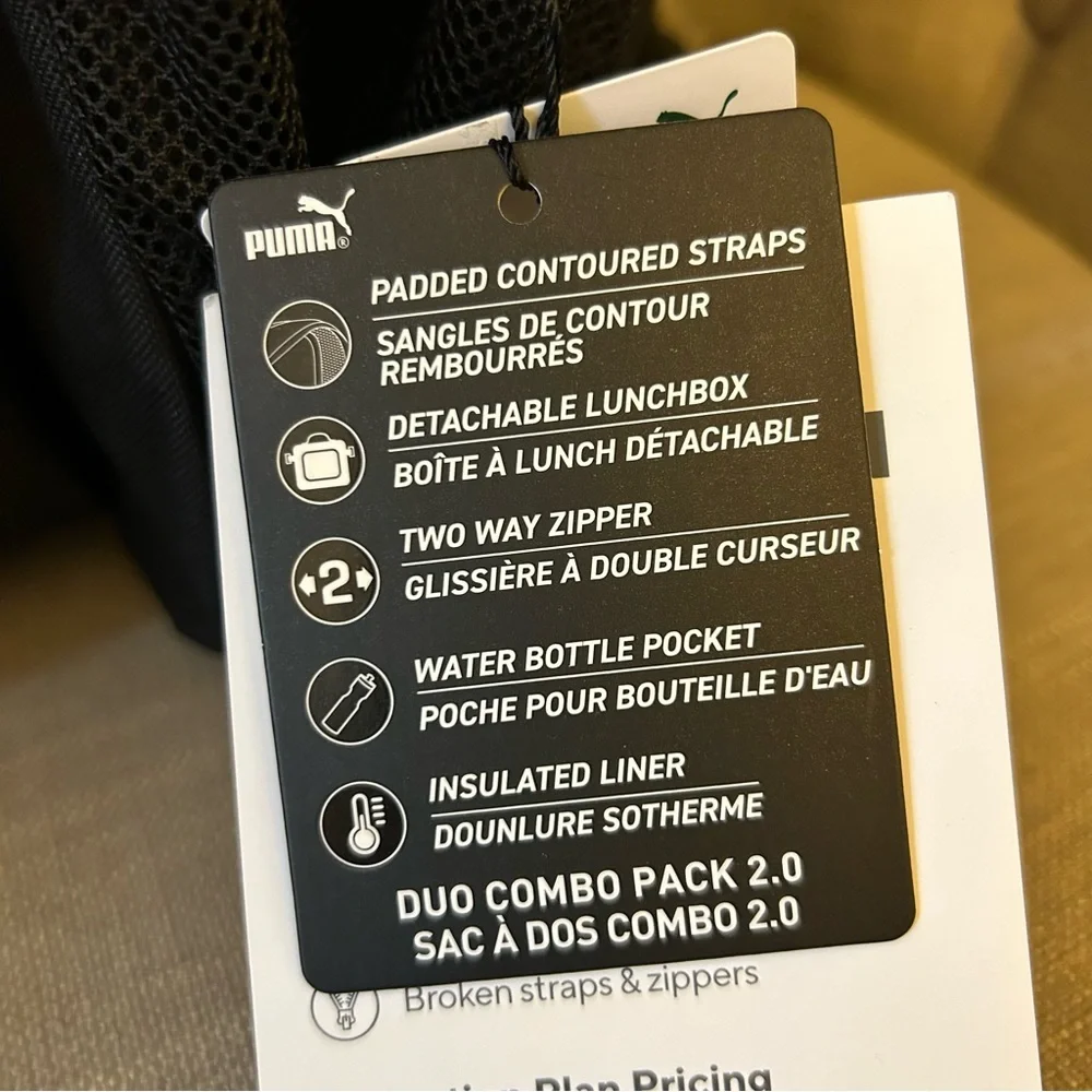 {PUMA} black and white full size backpack NWT - Picture 4 of 8